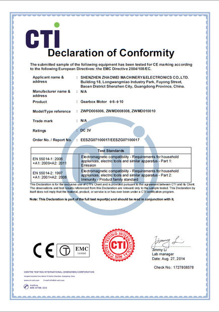 China Shenzhen ZhaoWei Machinery &amp; Electronics Co. Ltd. certificaten